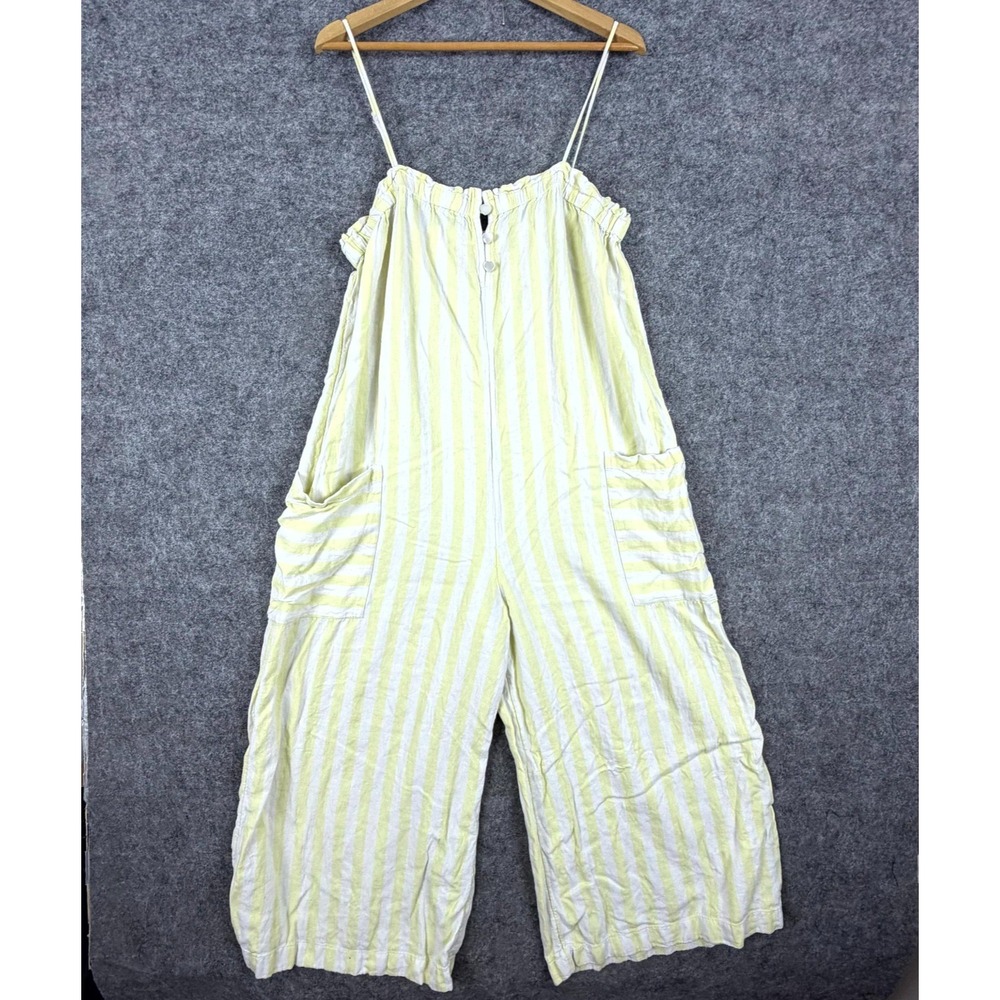 Stoney Clover Lane Jumpsuit Womens Medium Yellow White Striped Heart Buttons